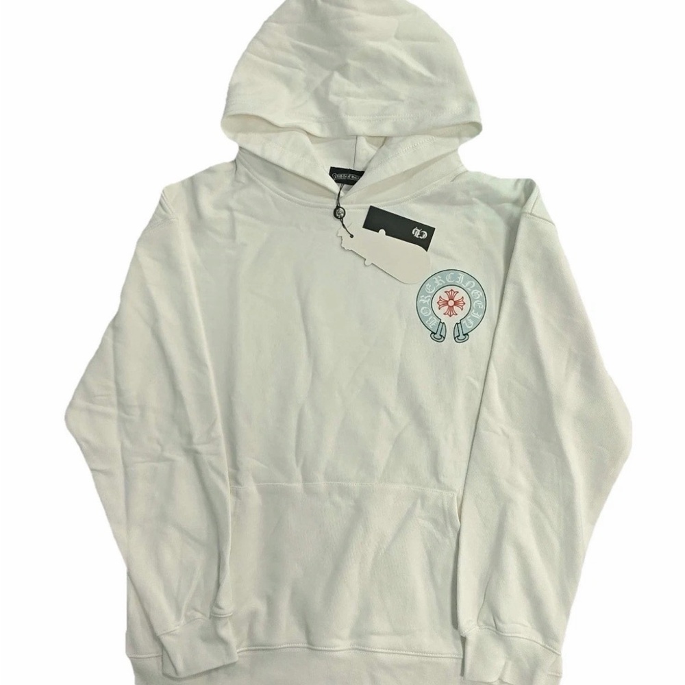 Chrome Hearts White Crewneck Hoodie with Pastel Chest Emblem